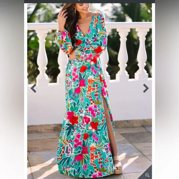 Floral Maxi Dress Long Sleeves size M - Picture 2 of 9